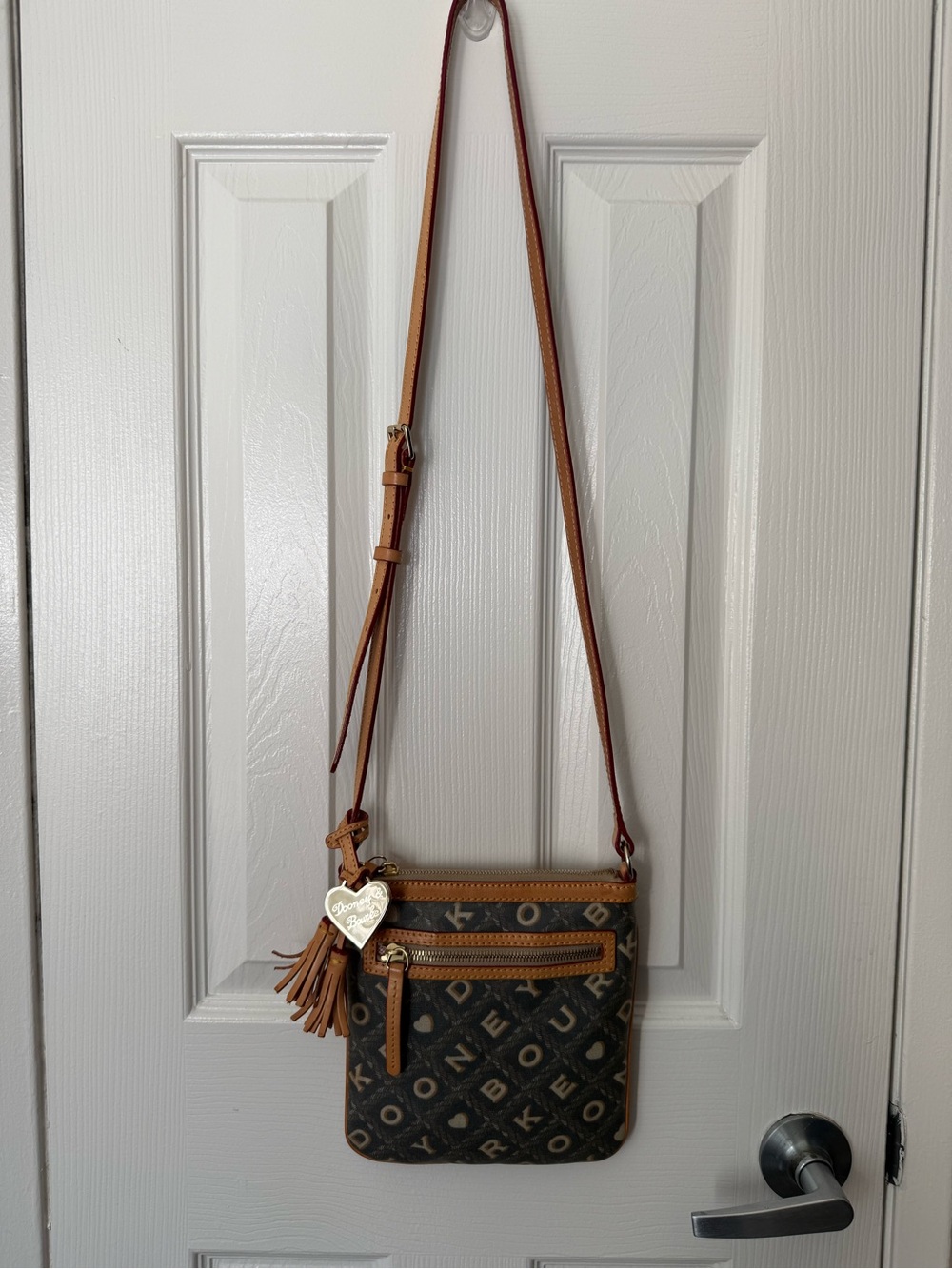 Dooney & Bourke Monogram Crossbody with Tassel and Heart Charm (Y2K)